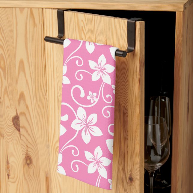 SERVIETTE DE CUISINE BLEU HAWAII (ROSE BUBBLEGUM) (Pliage en tiers)