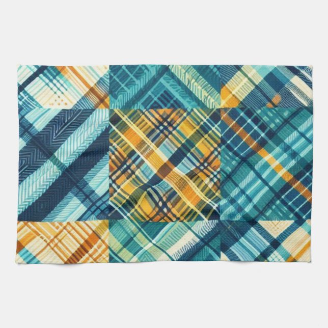 Serviette de cuisine bleu Jaune À damiers Plaid (Horizontal)