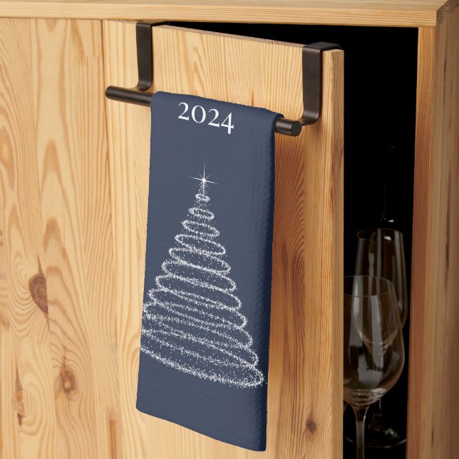 Serviette de cuisine bleu marine de Noël personnal (Pliage en tiers)