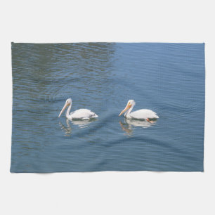serviette de cuisine bleu pélican blanc