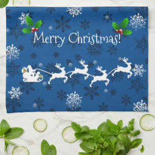 Serviette de cuisine bleu Père Noël