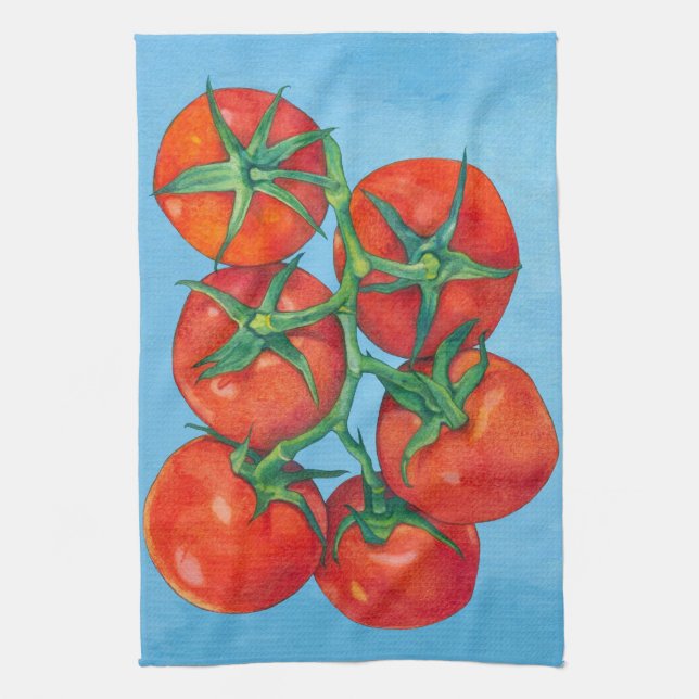 Serviette de cuisine bleue aux tomates rouges (Vertical)