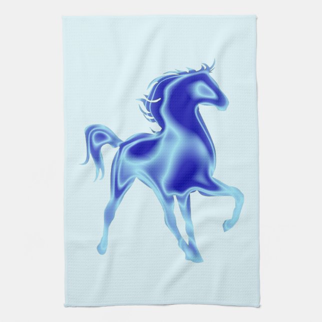 Serviette de cuisine bleue avec cheval (Vertical)