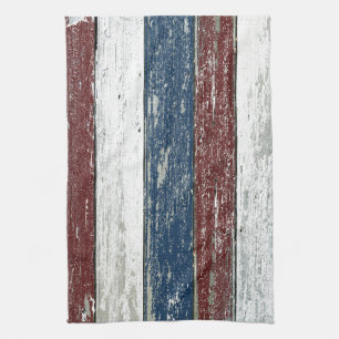 Serviette de cuisine bleue blanche rouge de bois