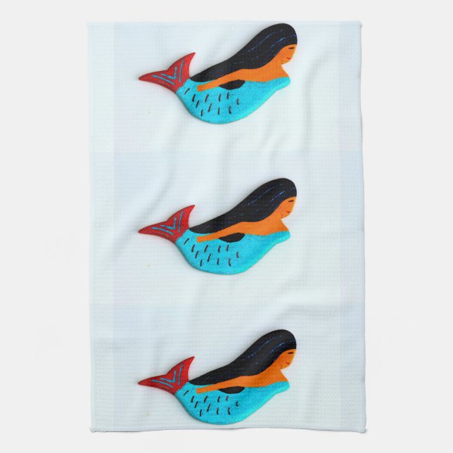 serviette de cuisine bleue de 3 sirènes (Vertical)