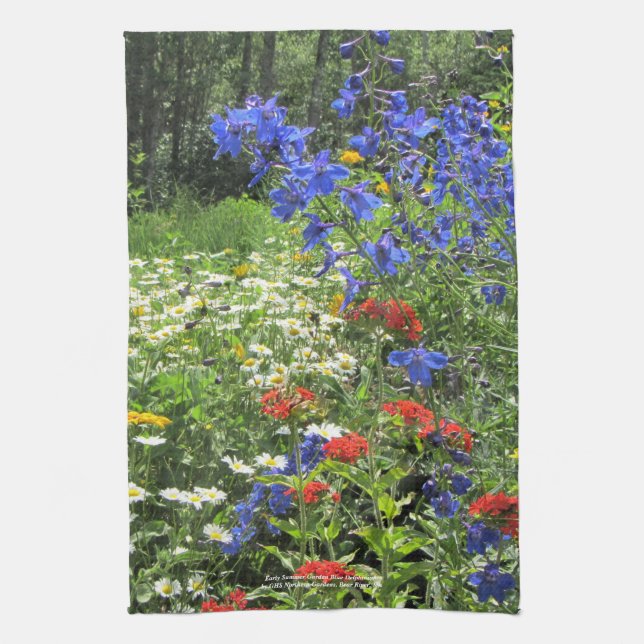Serviette de cuisine bleue de delphinium de jardin (Vertical)