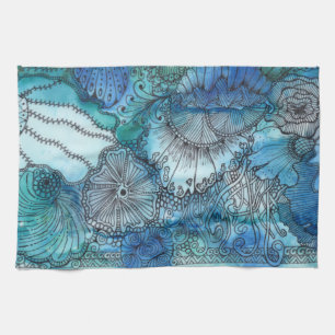 Serviette de cuisine bleue occupée