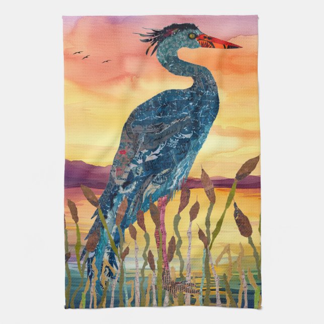 Serviette de cuisine Blue Heron Sunset (Vertical)