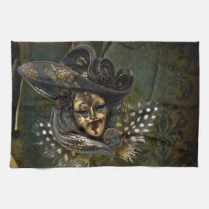 Serviette de cuisine Carnival Masque-Vert Damas