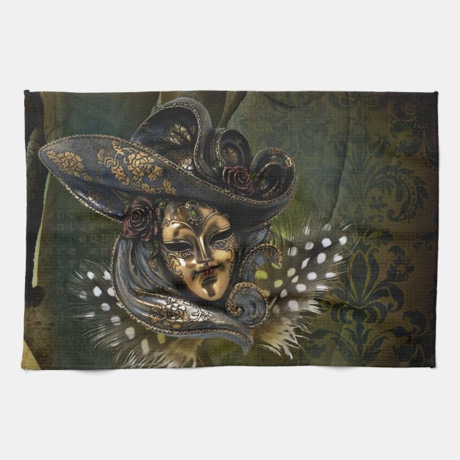 Serviette de cuisine Carnival Masque-Vert Damas (Horizontal)