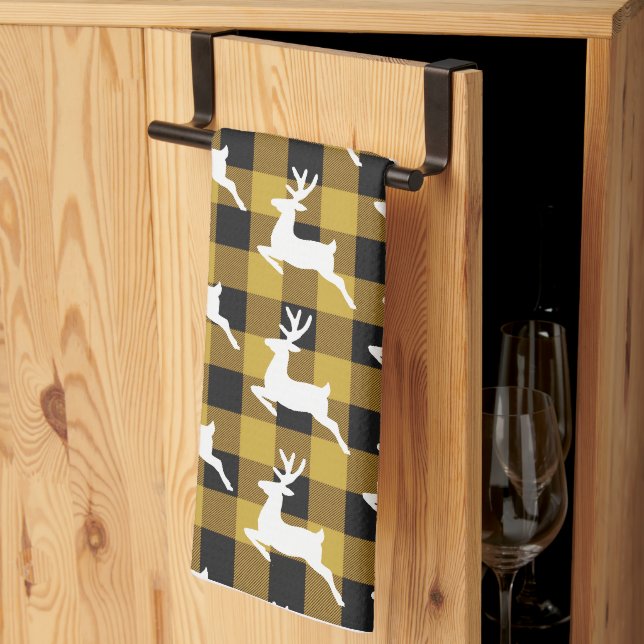 Serviette de cuisine carreaux et cerf (Pliage en tiers)