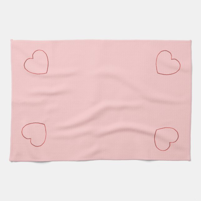Serviette de cuisine - Coeurs encadrés de fil sur  (Horizontal)