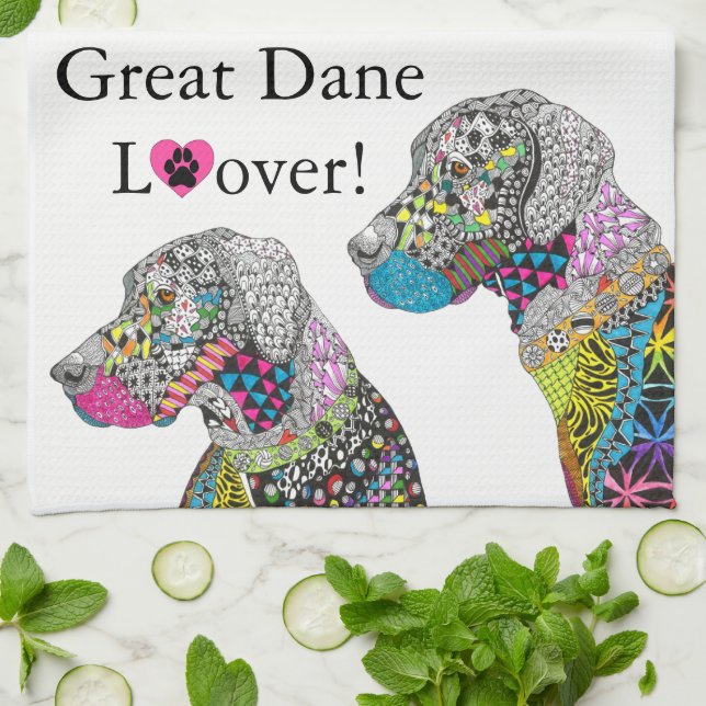 Serviette de cuisine colorée Great Dane Lover (Plié)