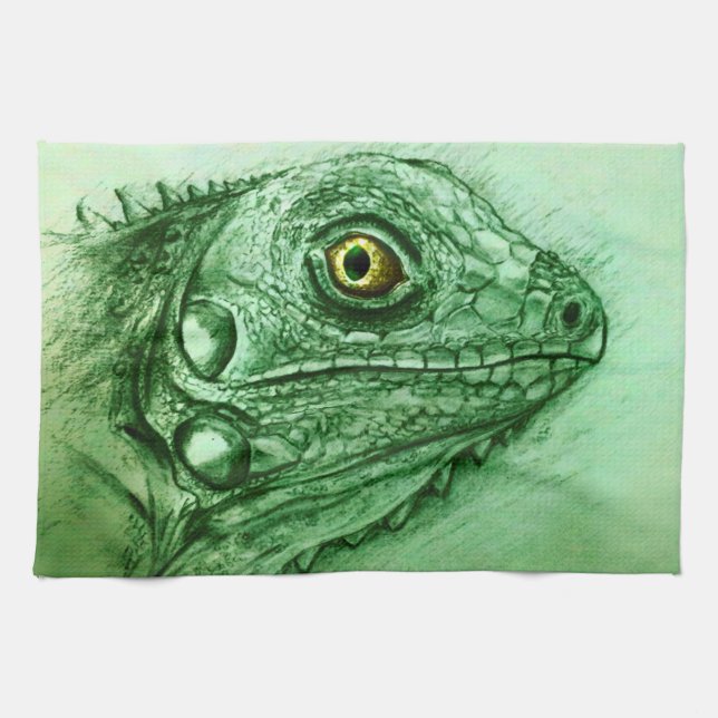 Serviette de cuisine colorée illustrée - Iguana (Horizontal)