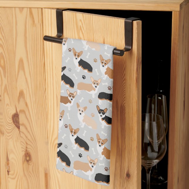 Serviette de cuisine Corgi Chig Paws and Bones (Pliage en tiers)