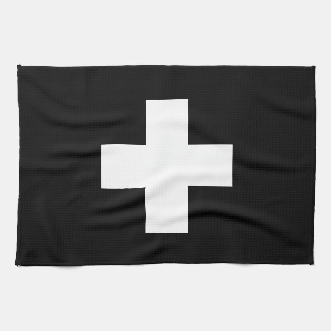 Serviette de cuisine croisée suisse noire et (Horizontal)