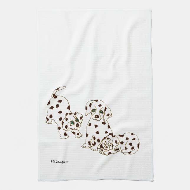 Serviette de cuisine dalmatienne blanche de chiots (Vertical)