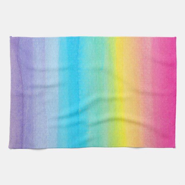 Serviette de cuisine d'arc-en-ciel d'aquarelle (Horizontal)