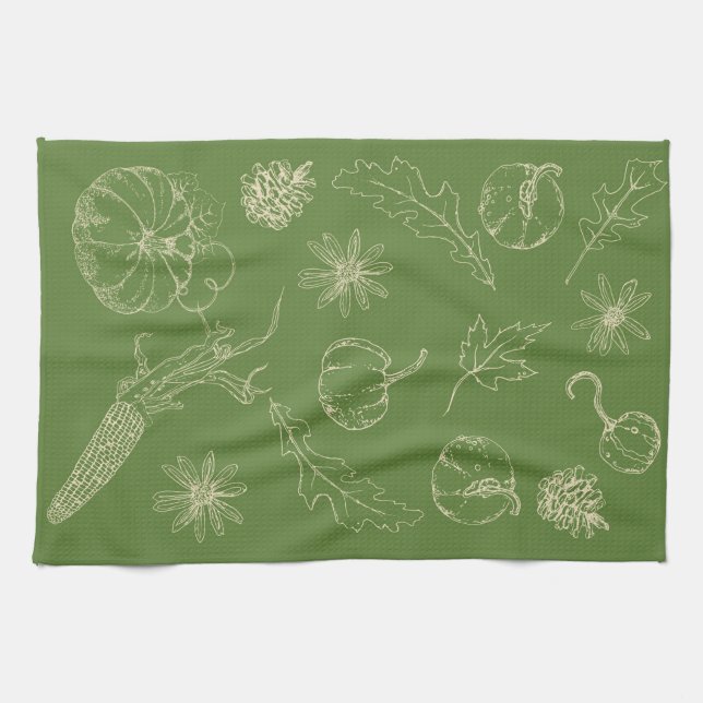 Serviette de cuisine d'automne en vert (Horizontal)