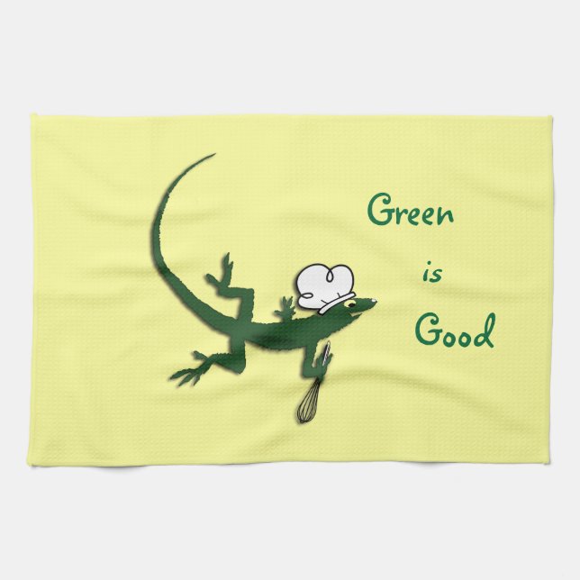 Serviette de cuisine de chef de lézard vert (Horizontal)