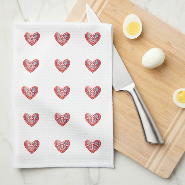 Serviette de cuisine de coeur scandinave (Quart Plié)