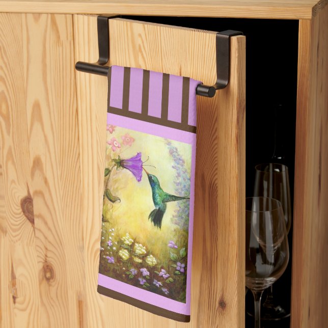 Serviette de cuisine de colibri rayé de lavande (Pliage en tiers)