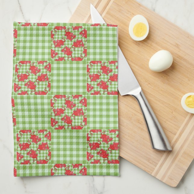 Serviette de cuisine : de mignons dragons rouges s (Quart Plié)
