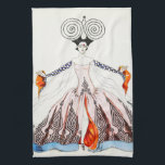Serviette de cuisine de mode d'art déco de Georges<br><div class="desc">Serviette de cuisine de mode d'art déco. Illustration d'art déco à partir de 1921. L'artiste français Georges Barbier est l'un des illustrateurs d'art déco les plus célèbres des années 1920, il a dépensé la majeure partie de sa carrière illustrant les dames élégantes et les couples romantiques. Ce travail dépeint une...</div>