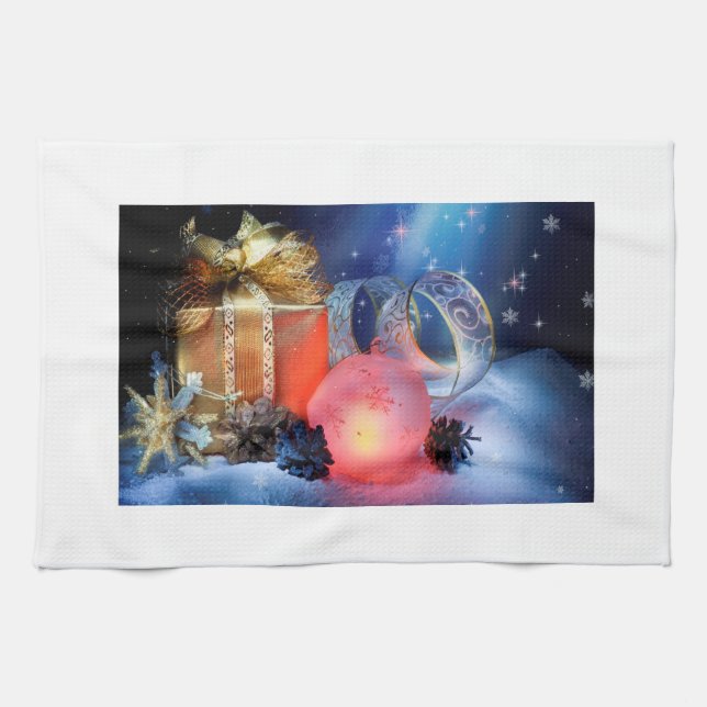 Serviette de cuisine de Noël avec cadeaux & orneme (Horizontal)