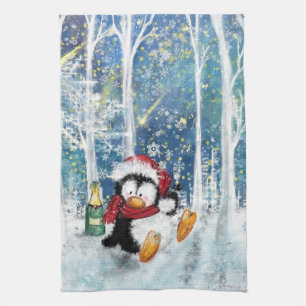 Serviette de cuisine de Noël avec Happy Penguin