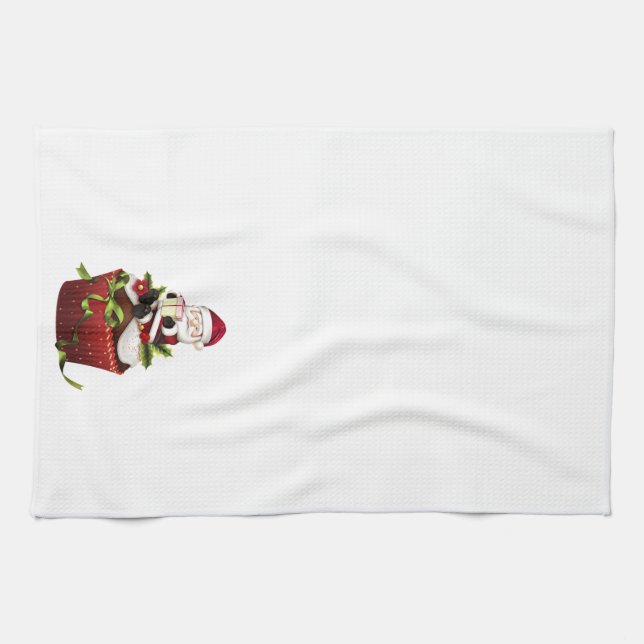 Serviette de cuisine de Noël avec Père Noël sur Cu (Horizontal)