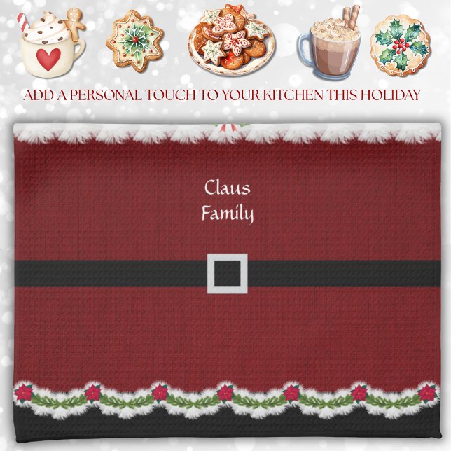 Serviette de cuisine de Noël en combinaison avec P (Add a touch of holiday cheer to your kitchen with a personalized Santa suit towel)