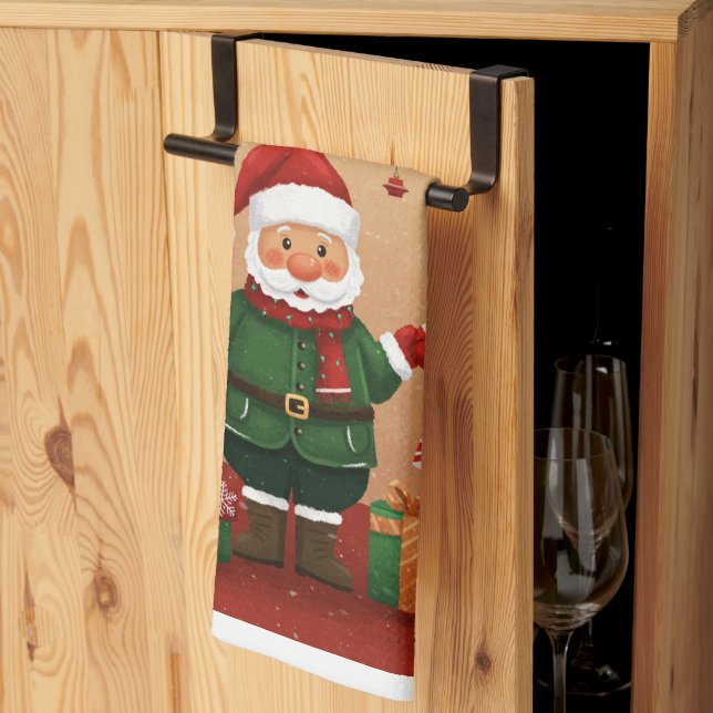 Serviette de cuisine de Noël festive Santa & Cadea (Pliage en tiers)