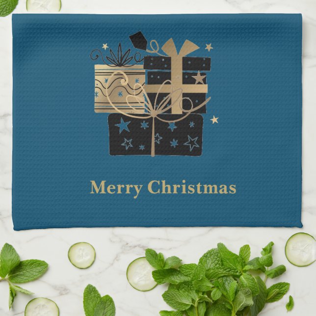 Serviette de cuisine de Noël Joyeux cadeaux de Noë (Plié)