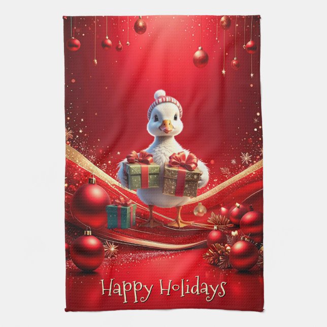 Serviette de cuisine de Noël pour canard mignon (Vertical)