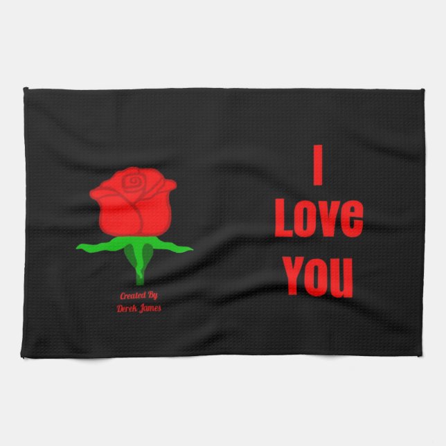 Serviette de cuisine de rose rouge je t'aime (Horizontal)