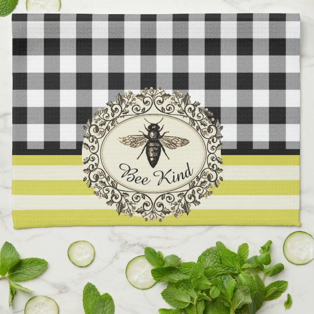 Serviette de cuisine de style ferme gentille abeil (Plié)
