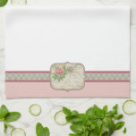 Serviette de cuisine de style vintage<br><div class="desc">Des tons roses et gris sur une jolie serviette de cuisine avec un étiquette à fleurs français ancien. Très agréable dans une cuisine rustique,  campagnarde ou d'inspiration chic shabby.</div>