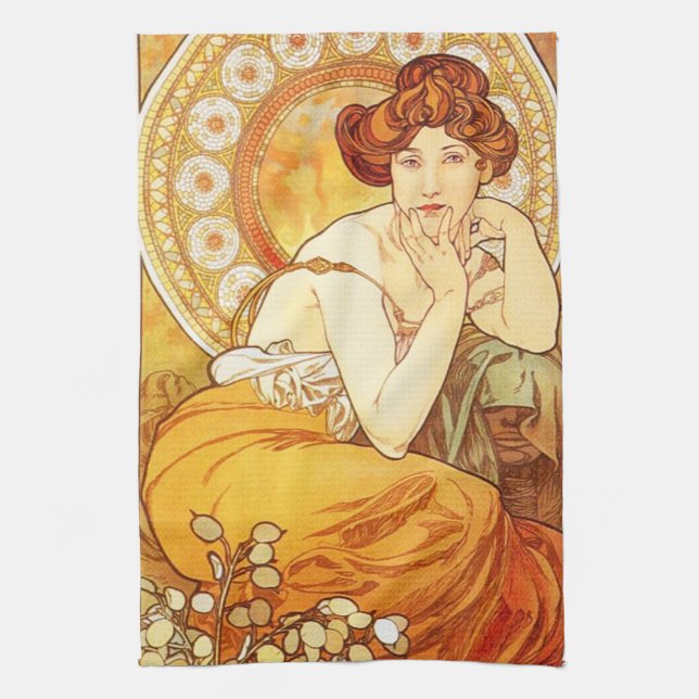 Serviette de cuisine de topaze d'Alphonse Mucha (Vertical)
