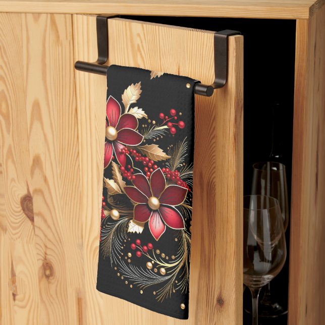 Serviette de cuisine de vacances à fleurs décorati (Pliage en tiers)