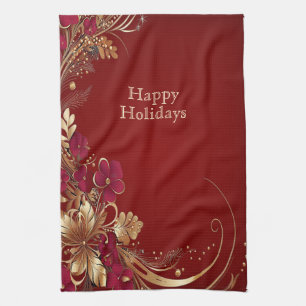 Serviette de cuisine de vacances Red Gold Floral