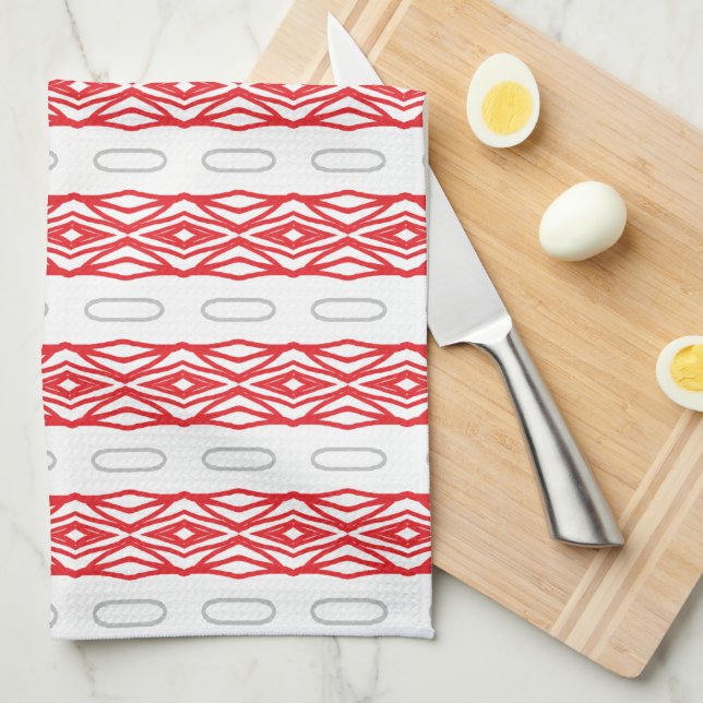 Serviette De Cuisine Design Rouge Et Blanc (Quart Plié)