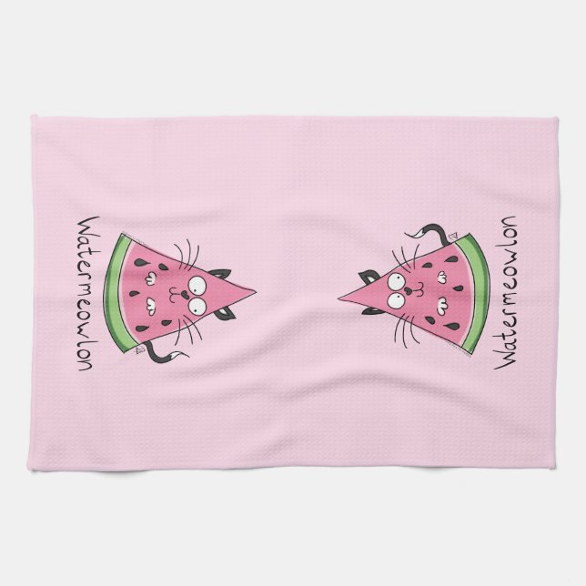 Serviette de cuisine drôle de chat de pastèque Wat (Horizontal)
