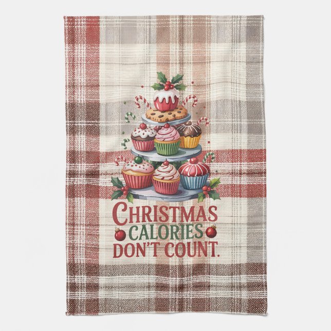 Serviette de cuisine drôle Noël Calories ne compte (Vertical)