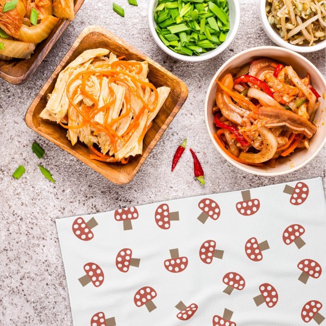 Serviette de cuisine du champignon blanc rouge (Mushroom themed dinner with friends)