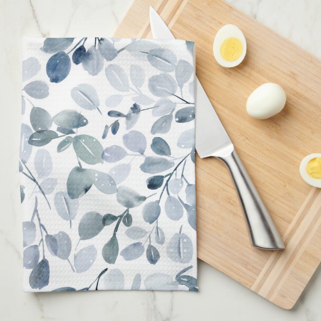 Serviette de cuisine Dusty Blue Eucalyptus Christm (Quart Plié)