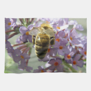Serviette de cuisine en abeille de miel et fleurs 
