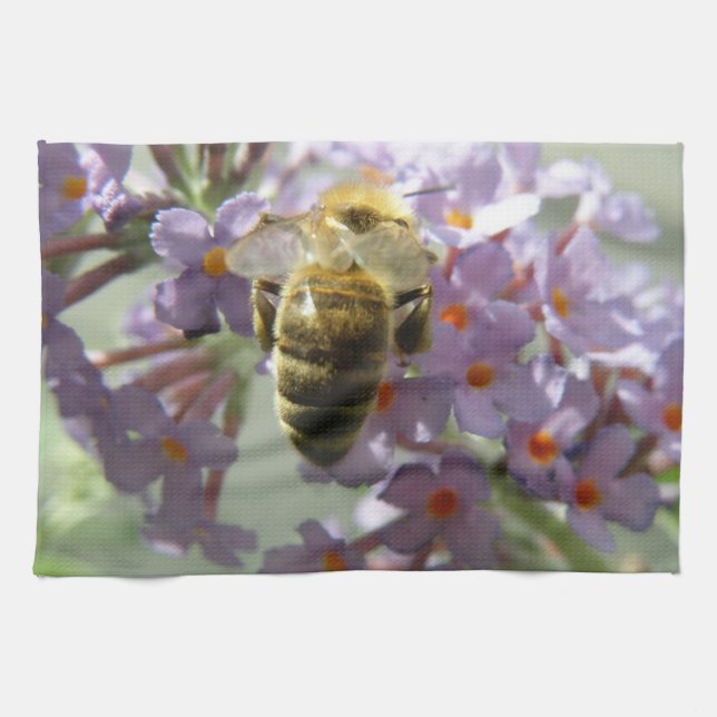 Serviette de cuisine en abeille de miel et fleurs  (Horizontal)