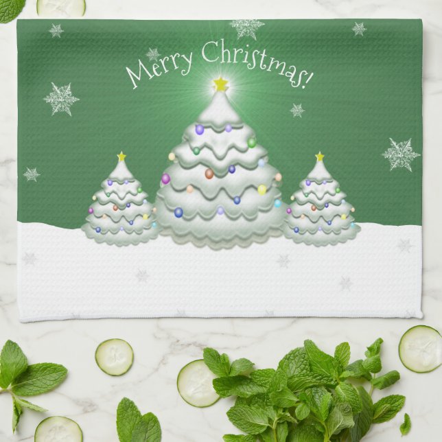 Serviette de cuisine en arbre de Noël vert (Plié)