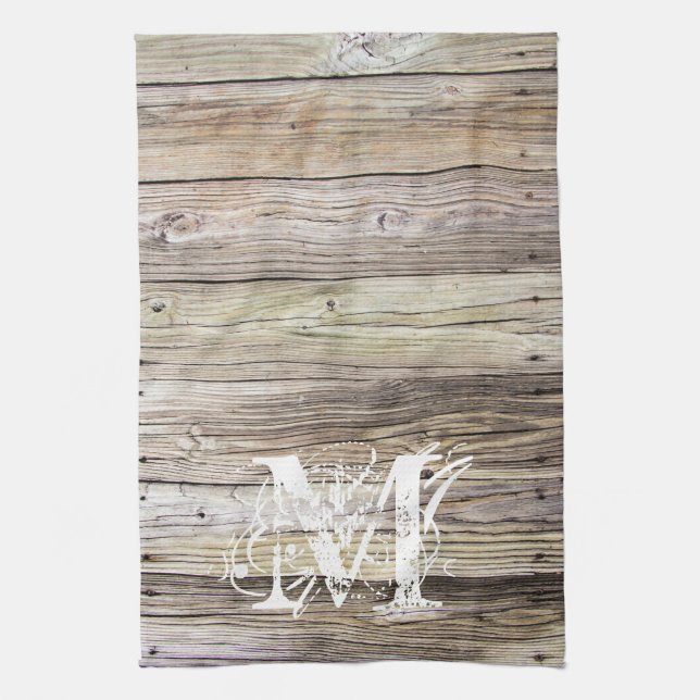 Serviette de cuisine en bois rustique monogramme (Vertical)